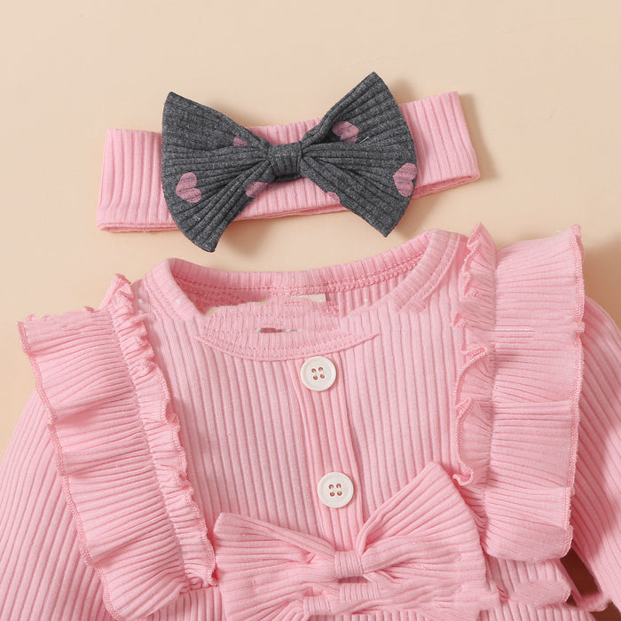 Little Kids' Suit Sunken Stripe Top And Printed Peach Heart Leggings