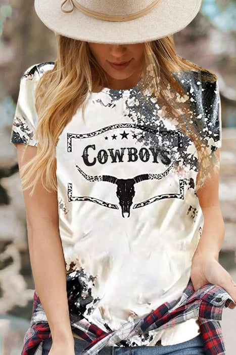 European And American Summer Cow Head Print Loose Short Sleeve Top