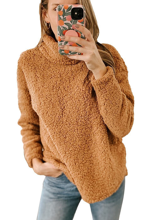 Women's Clothing New Furry Turtleneck Solid Color Hoodie Plush