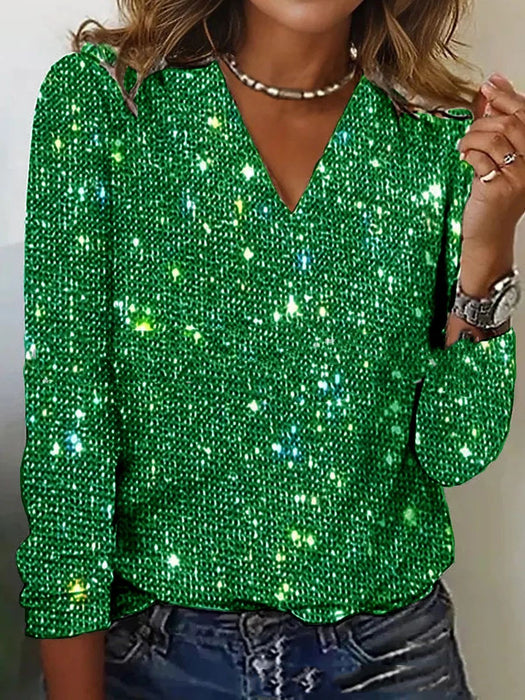 Women's Pure Color Sequins Long-sleeved shirt