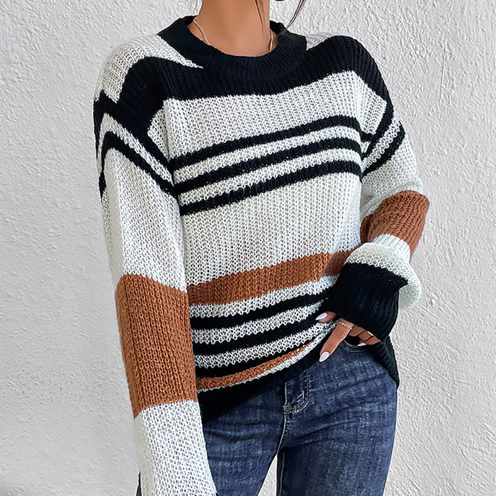 Women's Pullovers Mixed Color Stripes