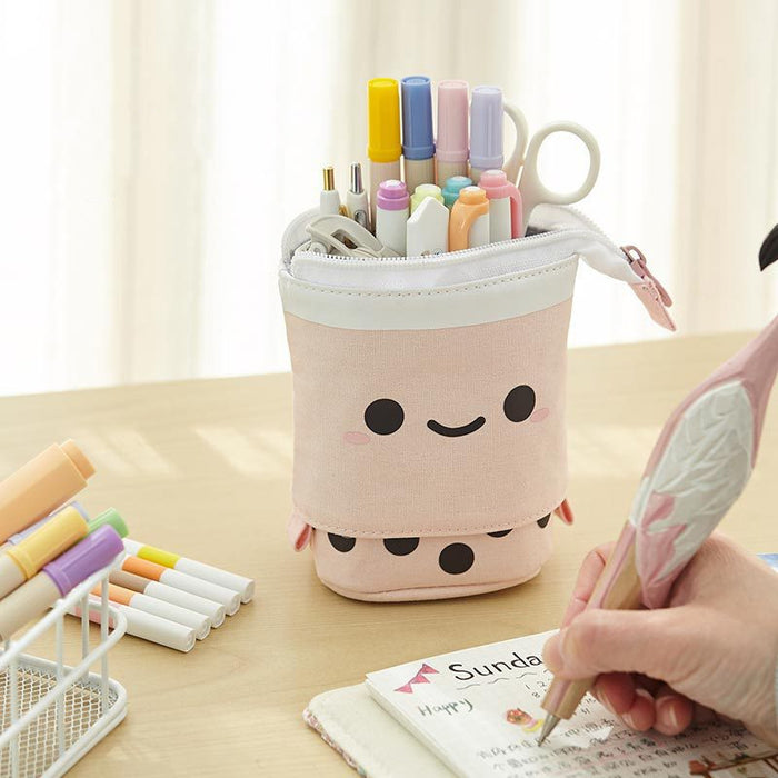 Cute Girl Heart Smiley Face Multifunctional Pen Holder Stationery Storage Bag Retractable Pencil Case