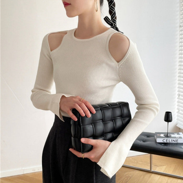 Black Strapless Long Sleeve Bottoming Shirt Women's Spring And Autumn Cut-out Bottoming Slim Fit Skinny Short Top