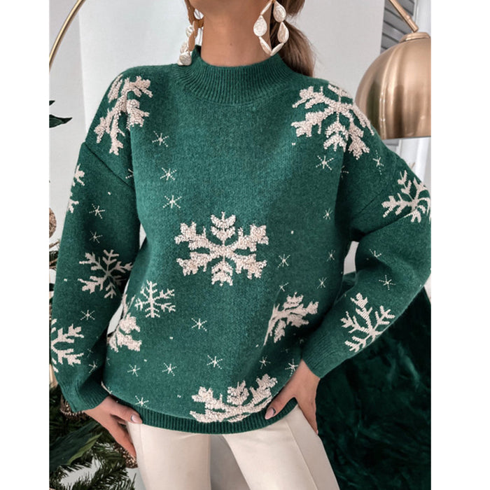 Snowflake Towel Embroidery Half-high Collar Long Sleeves Women's Christmas Sweater