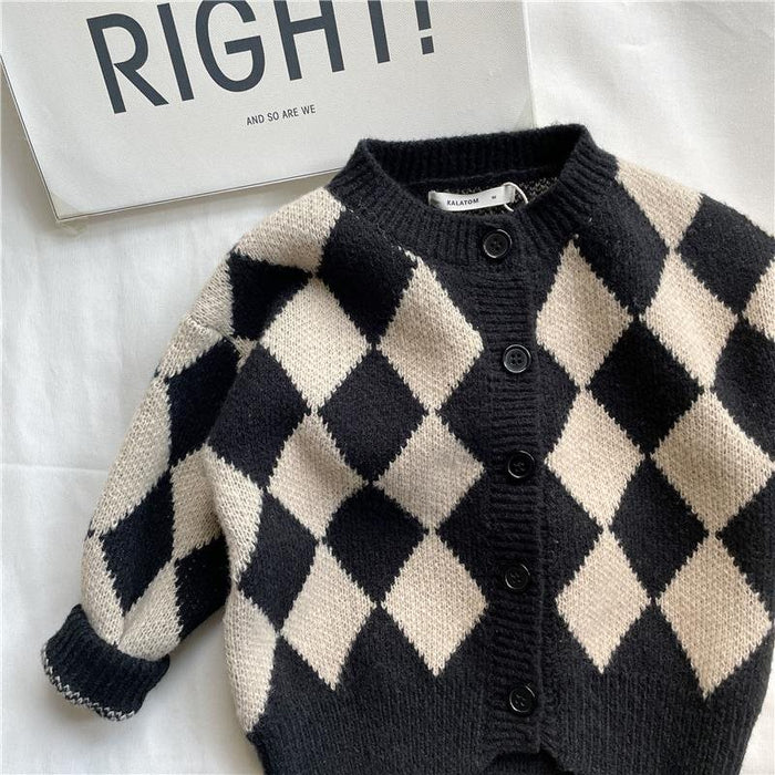 Children's Korean-style Loose Rhombus Sweater