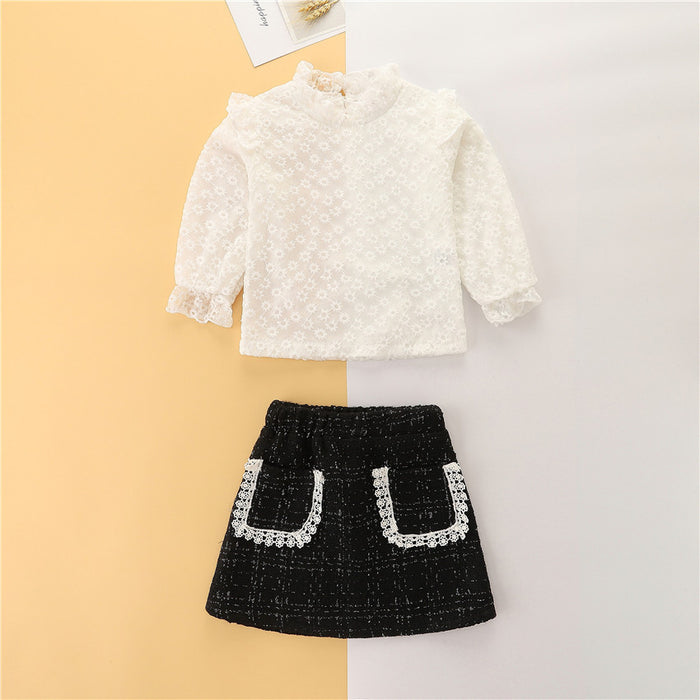 Girls Lace Top Houndstooth Skirt Set