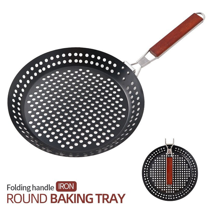 Outdoor Camping Foldable Round Frying Pan Picnic BBQ Heat Resistant Steak Grilled Skillet