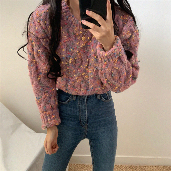 Candy contrast color little age knit sweater women