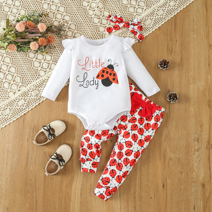 Clothing Girls' Long-sleeved Cartoon Ladybug Romper