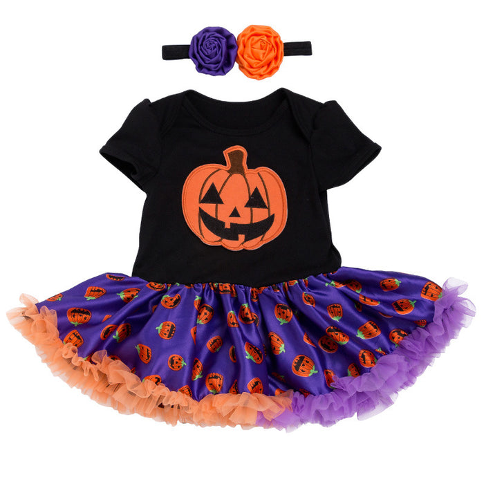 Halloween Pumpkin Short Sleeve Romper