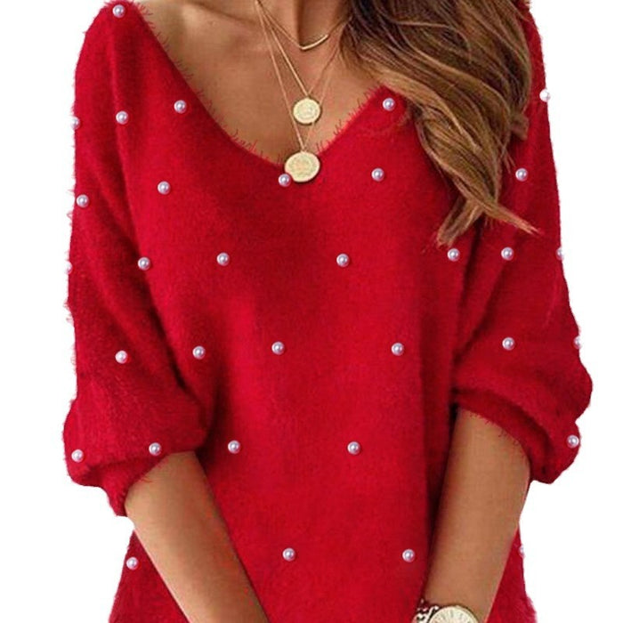 Women's Gorgeous Red Foam Beads Plain Plush Dress