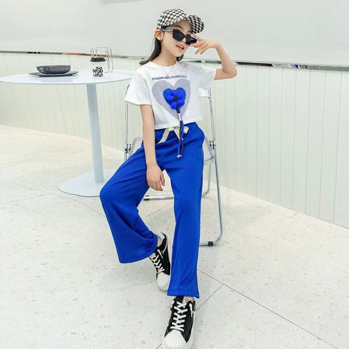 Fashion Girls Summer Wide-leg Pants Suit