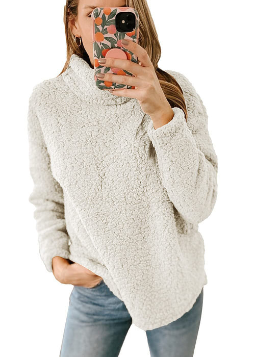 Women's Clothing New Furry Turtleneck Solid Color Hoodie Plush