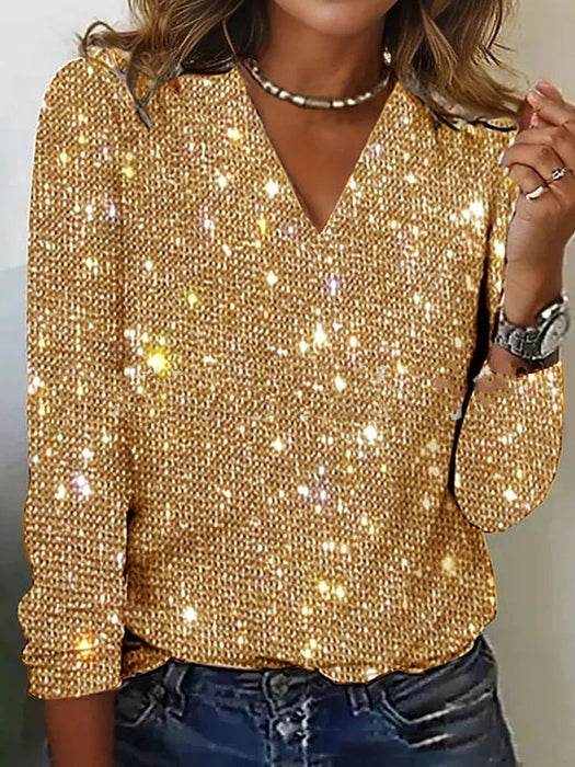 Women's Pure Color Sequins Long-sleeved shirt