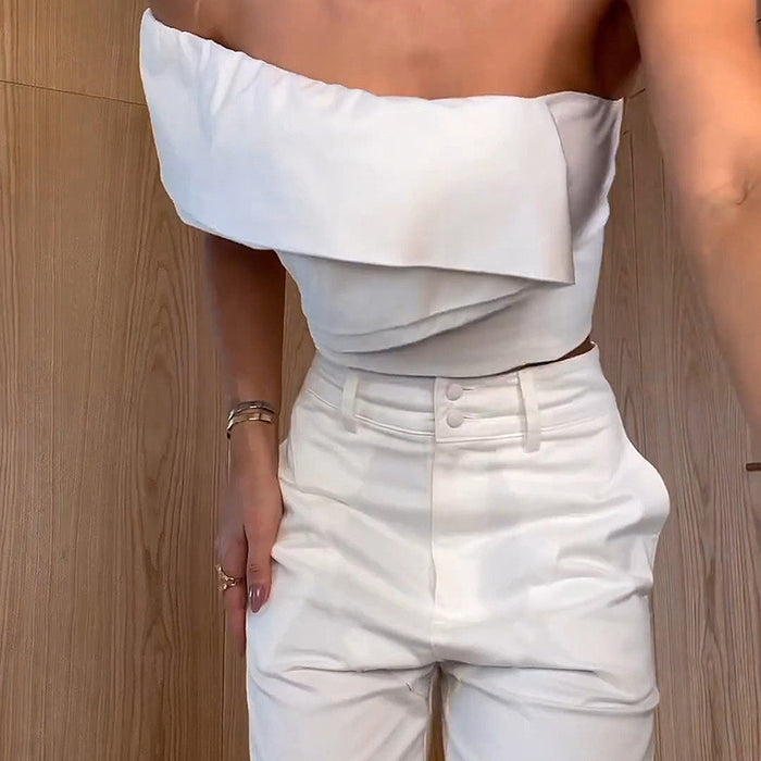 Summer Women's New Off-shoulder Short Top Pocket Skinny Pants