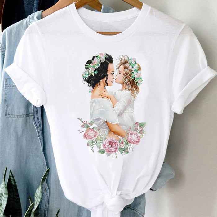 Mother's Day Theme Loose Cartoon Half Sleeve Cute Short Sleeve T-shirt Woman