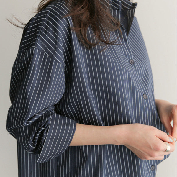 Women's Casual Bottoming Plus Size Loose Striped Shirt