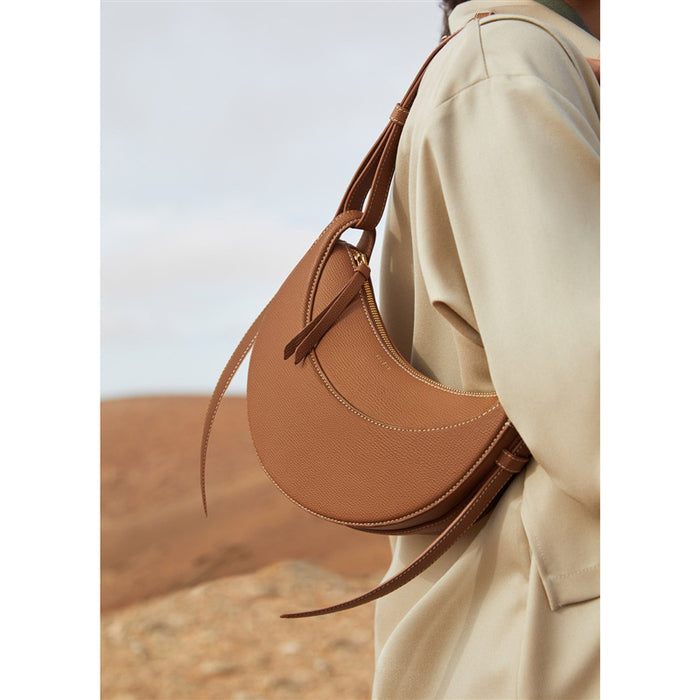 Shoulder Female Litchi Pattern Crescent Genuine Leather Bag