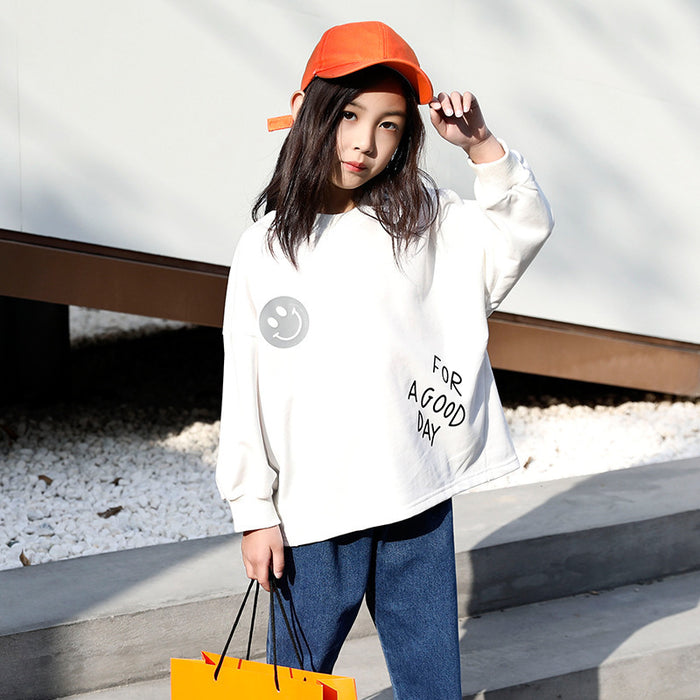 Girls Sweater Spring New Korean version of the big boy cotton loose shirt children's sweater tide