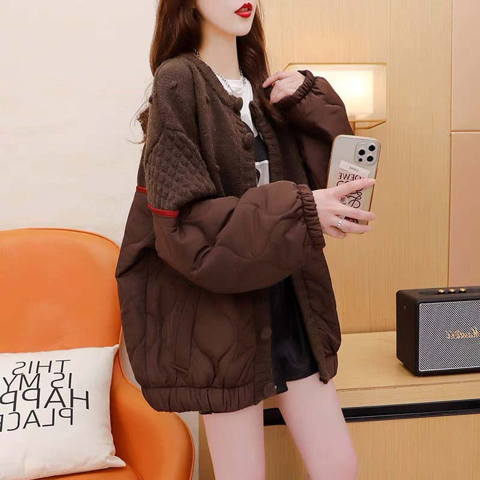 Loose Design Stitching Sweater Cardigan For Women