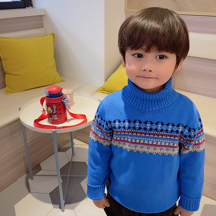 Cool Turtle Neck Blue  Sweater for Toddler Boys