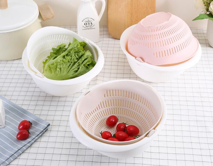 Double-Dish Sink Drain Basket Kitchen Panning Wash Fruit Basket