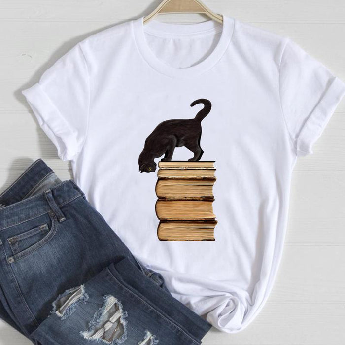 Cat Cute Printed European And American Short Sleeve