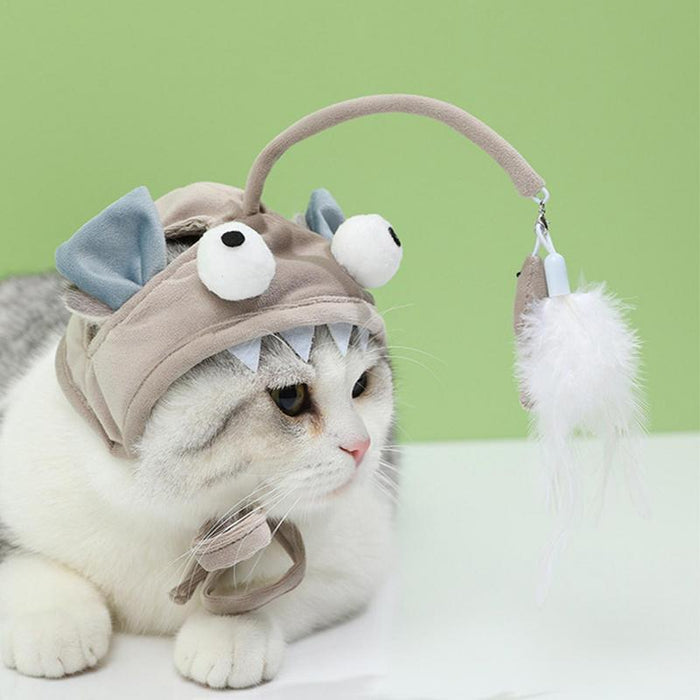 Head Wearing Feather Funny Cat Stick Funny Cat Toy Stick Gray Big Eye Pet Toys Pet Products