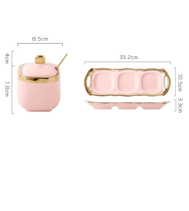 Nordic Light Luxury Girl Pink Phnom Penh Bright Glazed Ceramic Seasoning Jar Sugar Bowl Salt Bowl Seasoning Jar Combination Set