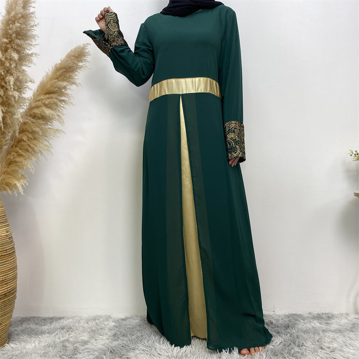 Women's Muslim Patchwork Long Sleeved Dress
