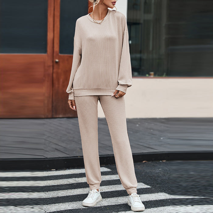 Solid Color Long-sleeved Trousers Loungewear Suit Casual Suit For Women