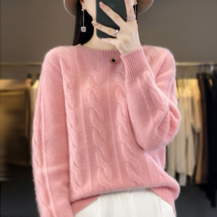 Women's Cable-knit Sweater Knitwear Top Pullover Solid Color Bottoming Shirt