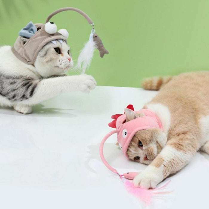 Head Wearing Feather Funny Cat Stick Funny Cat Toy Stick Gray Big Eye Pet Toys Pet Products