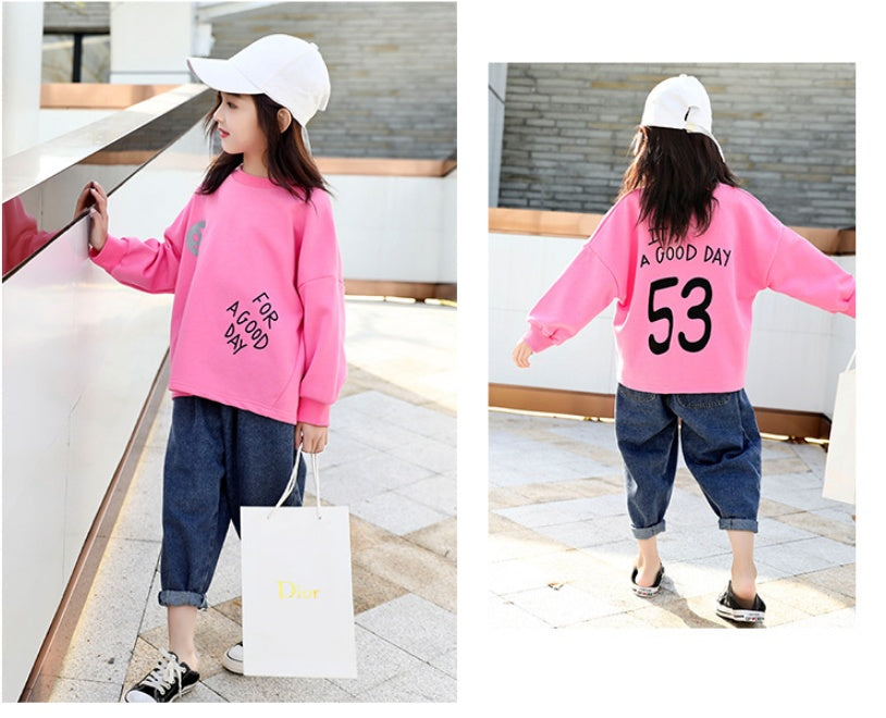 Girls Sweater Spring New Korean version of the big boy cotton loose shirt children's sweater tide