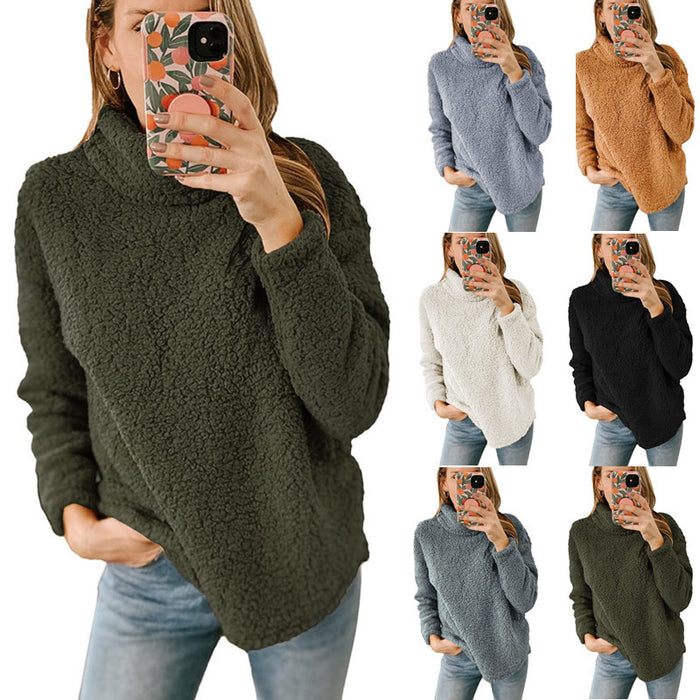 Women's Clothing New Furry Turtleneck Solid Color Hoodie Plush