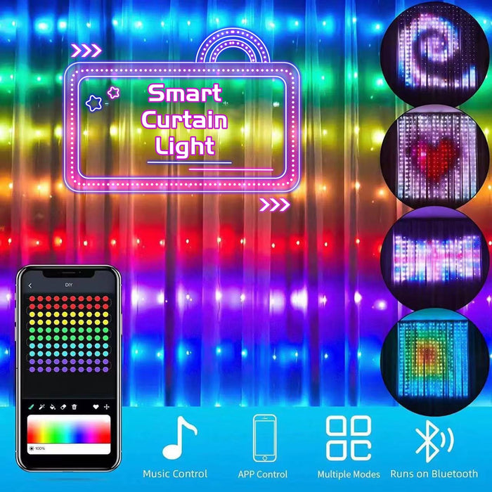 Intelligente LED-RGB-Vorhang-Lichterkette, Bluetooth-APP-Steuerung, Weihnachtsfee-Lichtgirlande, DIY-Bildanzeige, Party, Hochzeitsdekoration