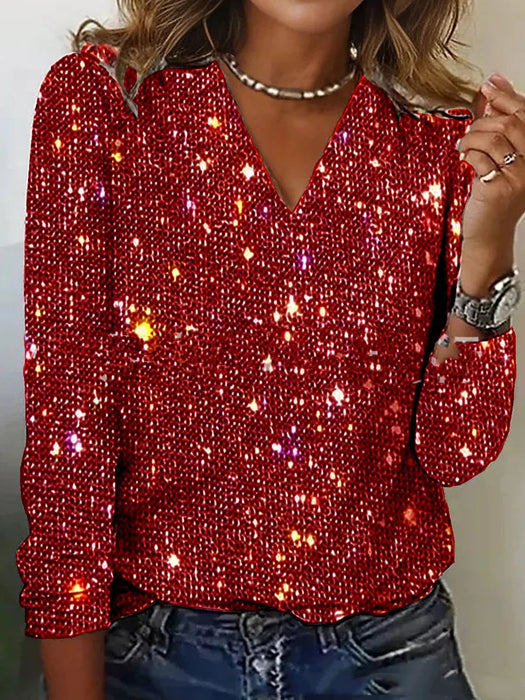 Women's Pure Color Sequins Long-sleeved shirt