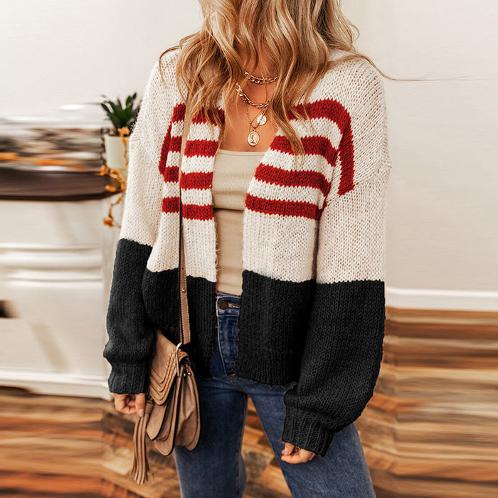 Women's Striped Contrast Cardigan Sweater