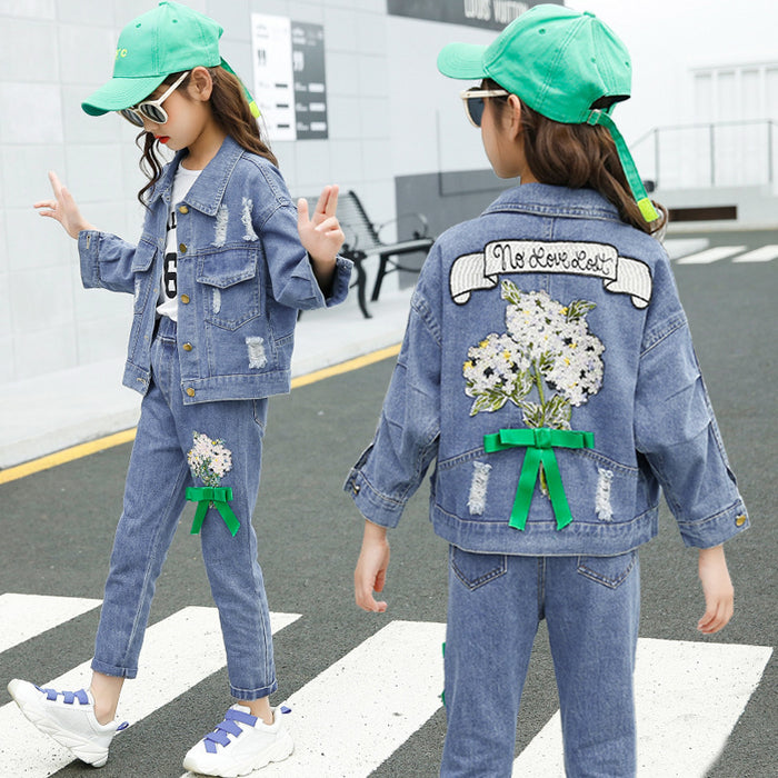 Cute And Comfortable Lapel Cross-border Denim Jacket For Girls