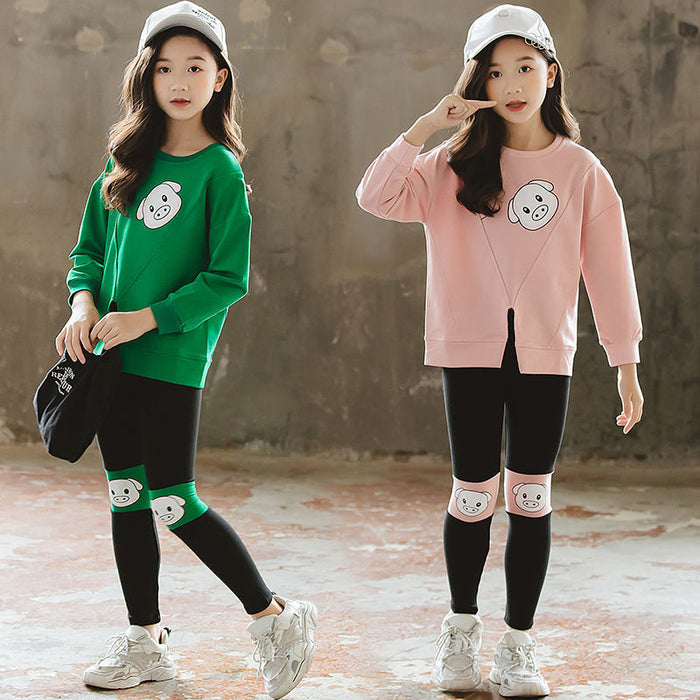 Girls' Casual Two-piece Long-sleeved Sweater Suit