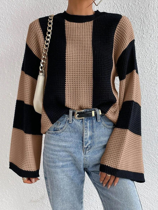 Women's Round Neck Striped Knitted Sweater