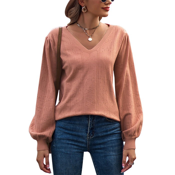 Temperament Leisure Long Sleeve V-neck Sweater