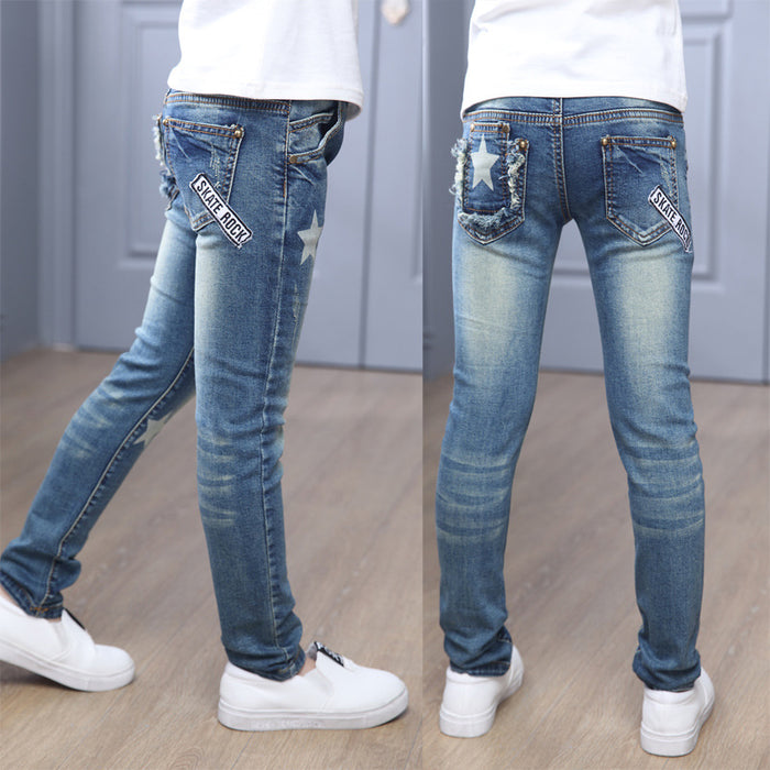 Girls' mid-rise jeans stretch footwear