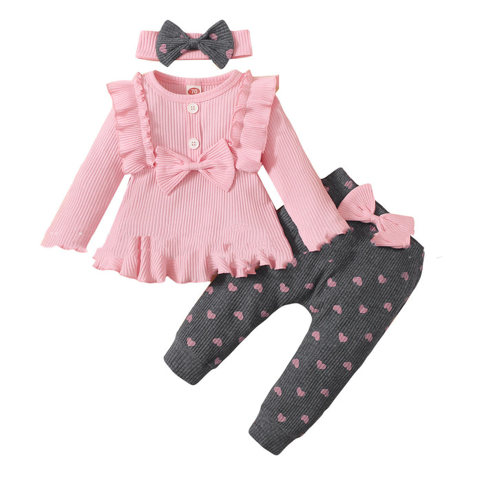 Little Kids' Suit Sunken Stripe Top And Printed Peach Heart Leggings