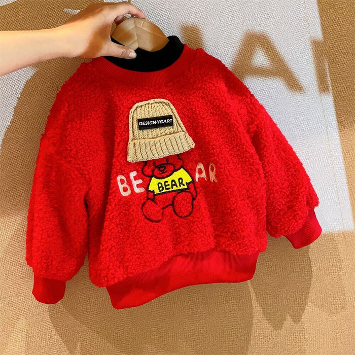 Girls' Fleece Thickened Warm Wool Sweater