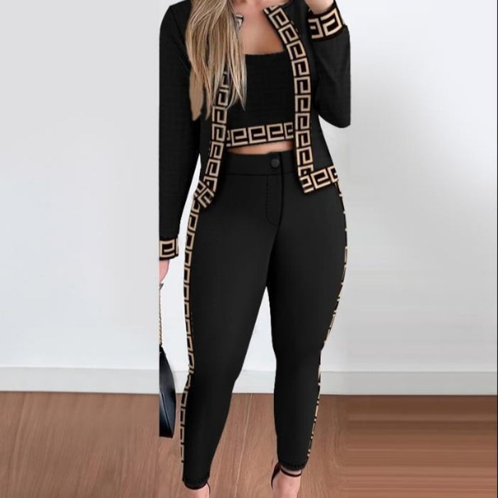 Street Hipster Women's Vest Cardigan Leggings Three-piece Suit