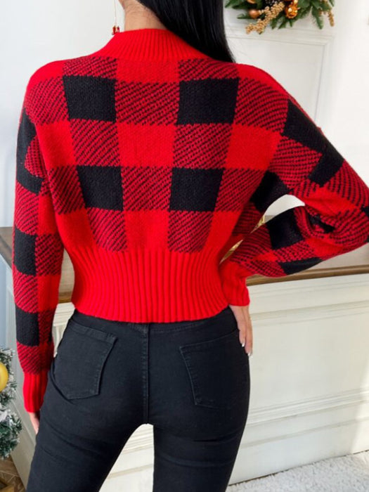 Round Neck Loose Jacquard Plaid Fashion Sweater