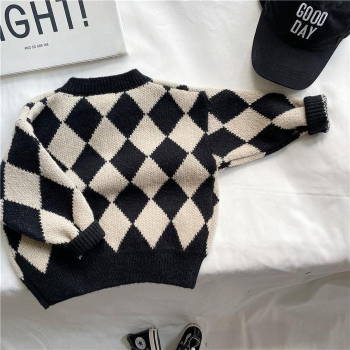 Children's Korean-style Loose Rhombus Sweater