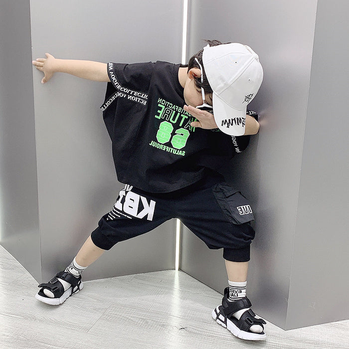 Children's Short Sleeved Suit Boys Summer Handsome Sports Clothes Trend