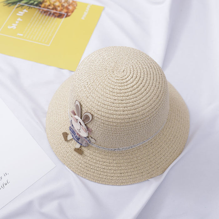 Cute Rabbit Decoration Bag Two-Piece Straw Hat